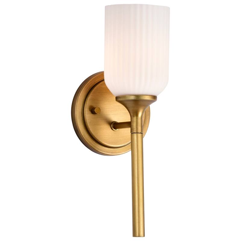 Solara 1 Light Wall Sconce Natural Brass Finish Frosted Ribbed Glass - Natural Brass