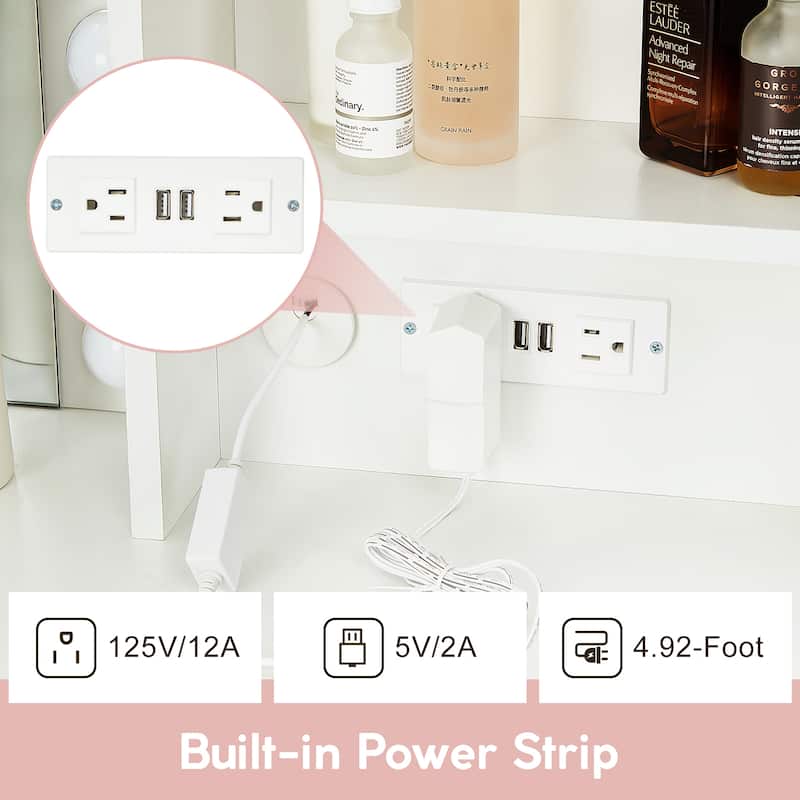 Makeup Vanity with Lights, Charging Station