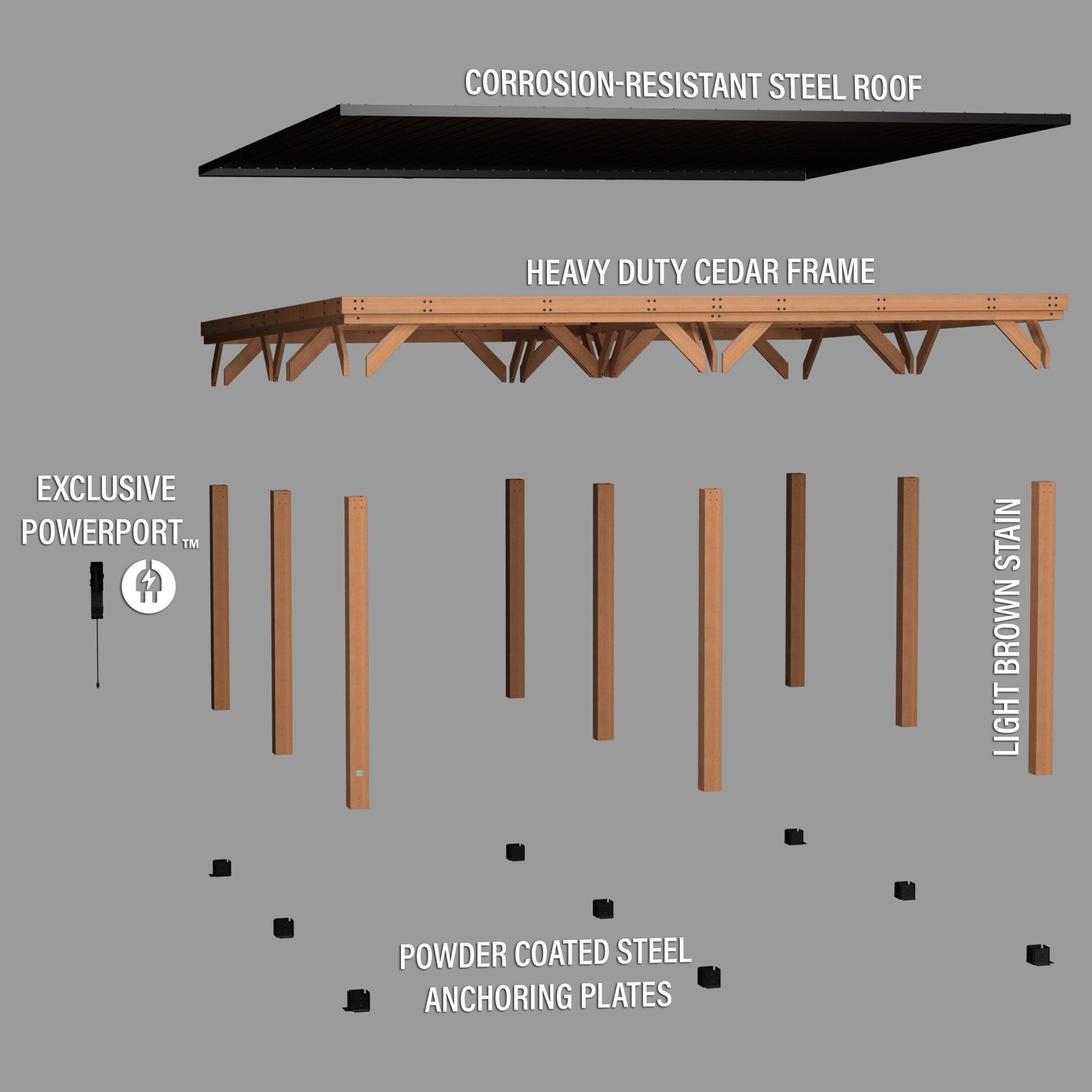 Backyard Discovery Kingsport 20x20' Cedar Wood Carport with Steel