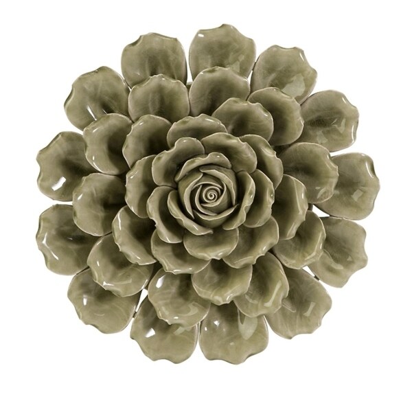 13 Decorative Hand Made 3 Dimensional Olive Green Ceramic 13 Decorative Hand Made 3 Dimensional Olive Green Ceramic Flower Wall Decor
