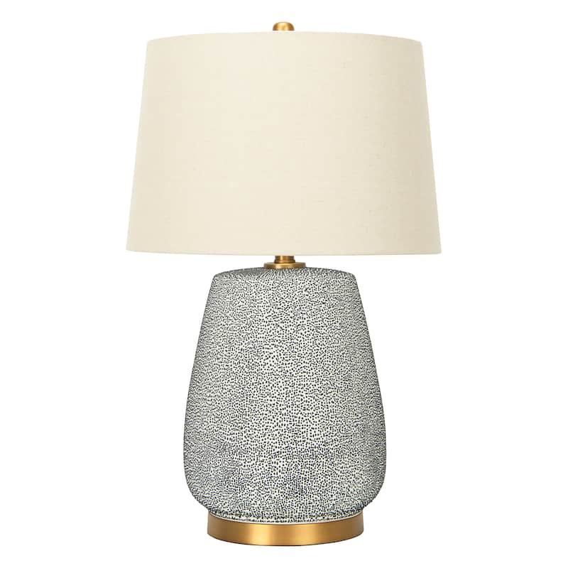 Textured Stoneware Table Lamp with Gold Accents and Linen Shade - Blue and Gold