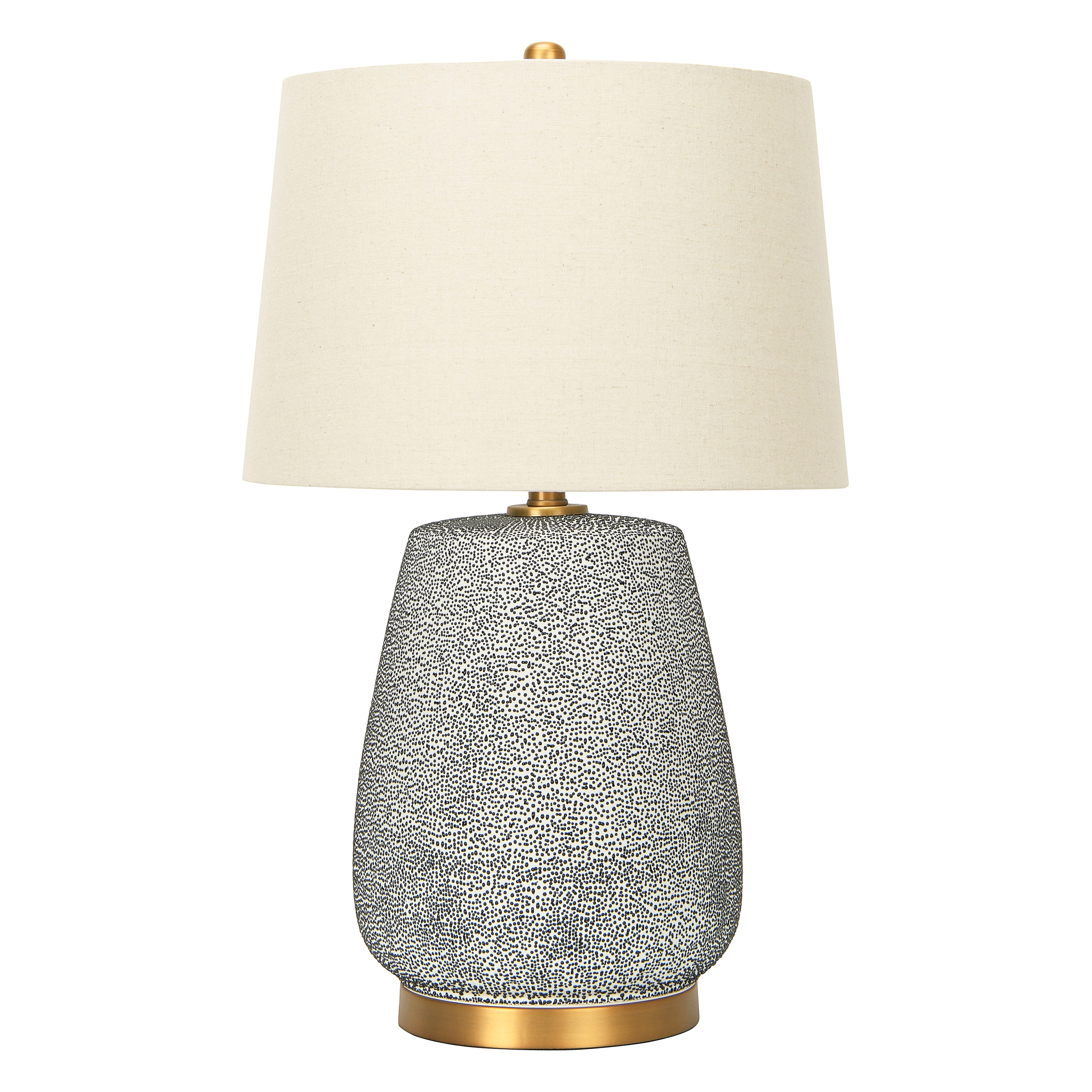 Textured Stoneware Table Lamp with Gold Accents and Linen Shade