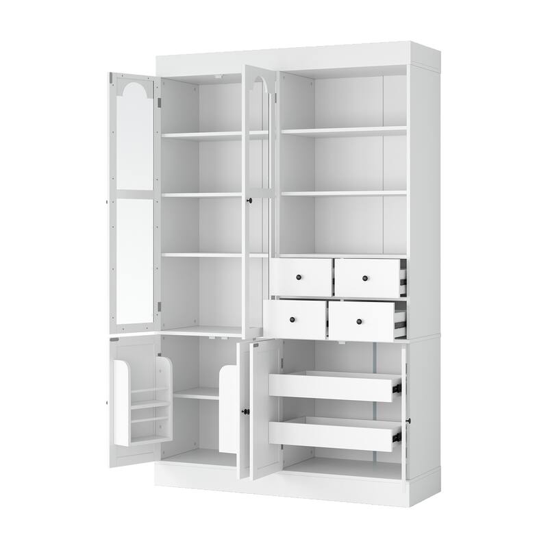 Roomfitters 75 Inch Tall Kitchen Pantry Buffet Hutch with 4 Drawers and Glass Doors, Shaker Style
