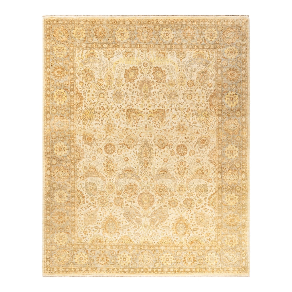 Overton Hand Knotted Wool Vintage Inspired Modern Contemporary Eclectic Ivory Area Rug - 8 x 10
