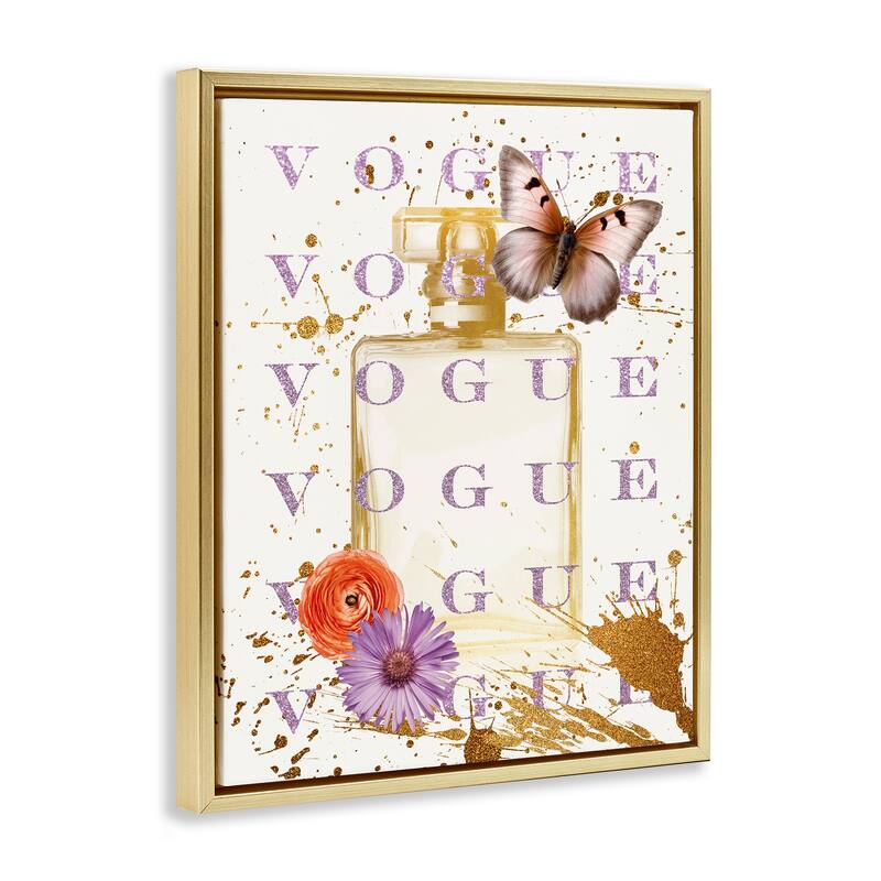 Stupell Butterfly & Floral Perfume Framed Floater Canvas Wall Art Design By Susan Arnot