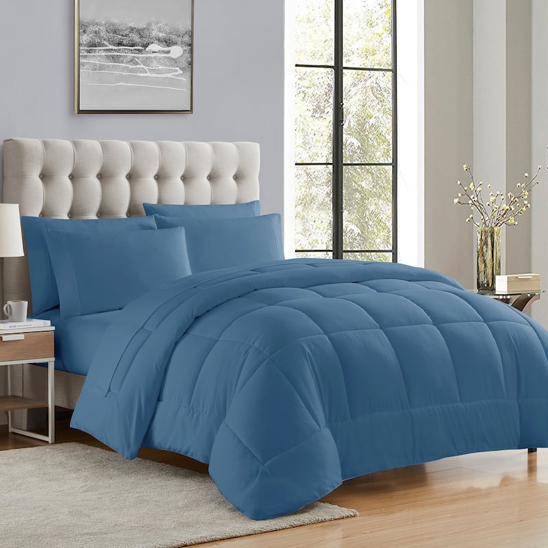 Sweet Home Collection Luxury Solid Bed-In-a-Bag with Sheet Set - Denim - Full