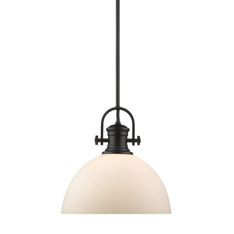 Golden Lighting Hines Single Light 13-1/2" Wide Pendant with Opal - Black