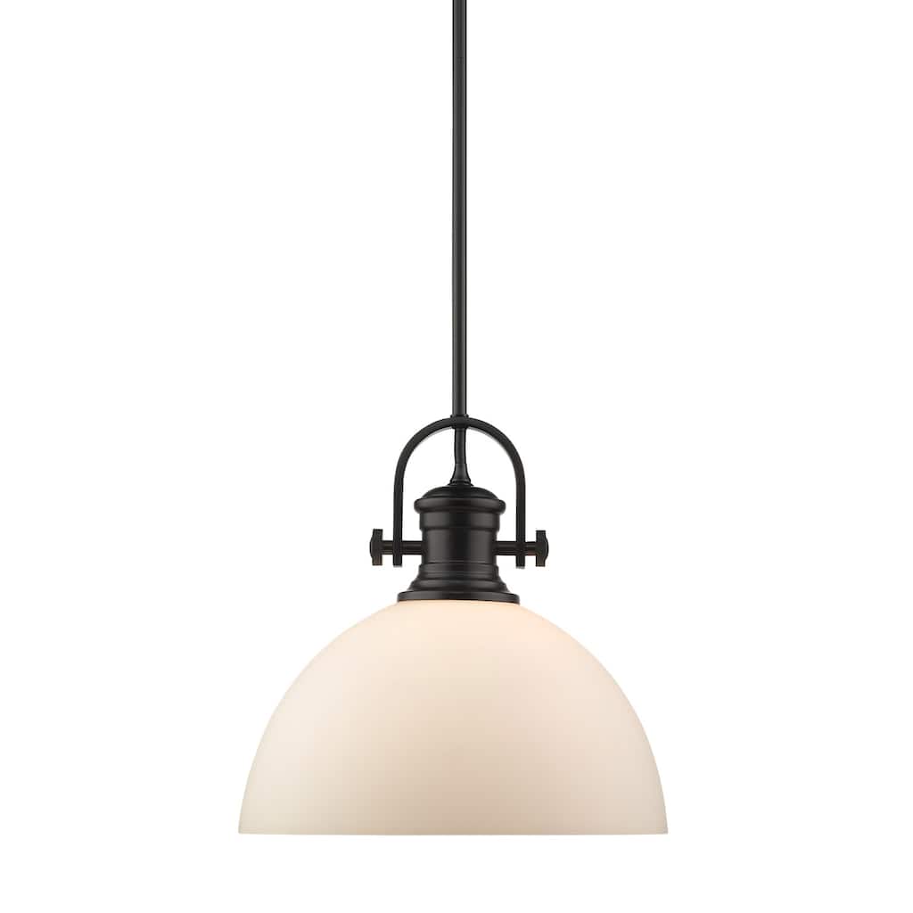 Golden Lighting Hines Single Light 13-1/2" Wide Pendant with Opal