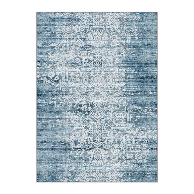 Mcow Floral Pattern Low-Pile Machine-Washable Non-Slip Area Rug - 8' x 10'