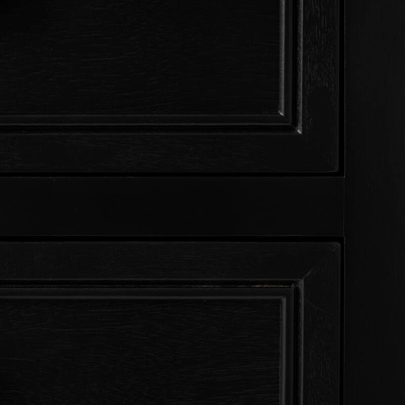 Black Wood Handmade 3 Drawers and 1 Door Cabinet with Rattan Front