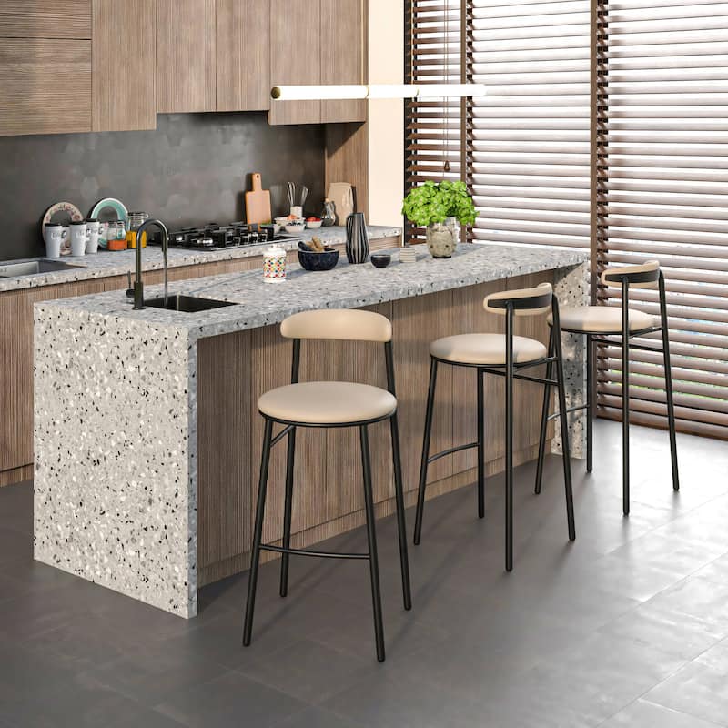 Upholstered Leather Bar Stool Accent Kitchen Chair Lume Collection Set of 2