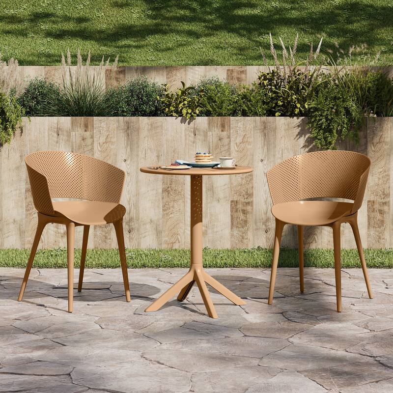 Christopher Knight Home - Bistro Modern Outdoor Plastic Bistro Set (3-Piece) - 1 Table + 2 Club Chair - Brown Yellow