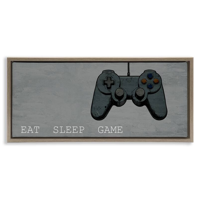 Stupell Eat Sleep Game Hobby Framed Floater Canvas Wall Art Design By Kim Allen - 31 x 14 - Brown