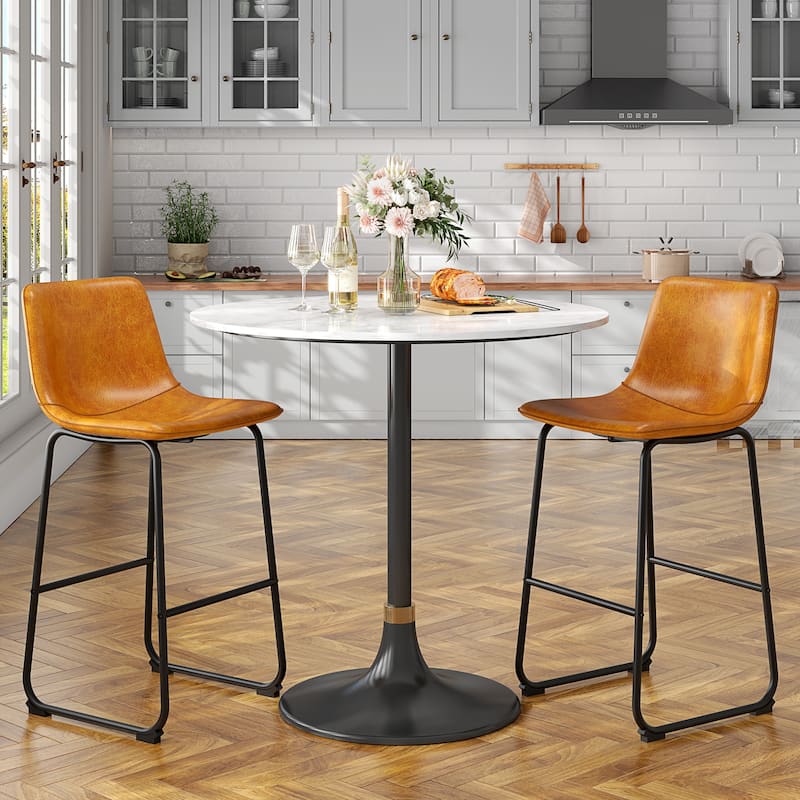 Bar Stools Faux Leather Counter Stools with Back Armless Dining Chairs (Set of 2)