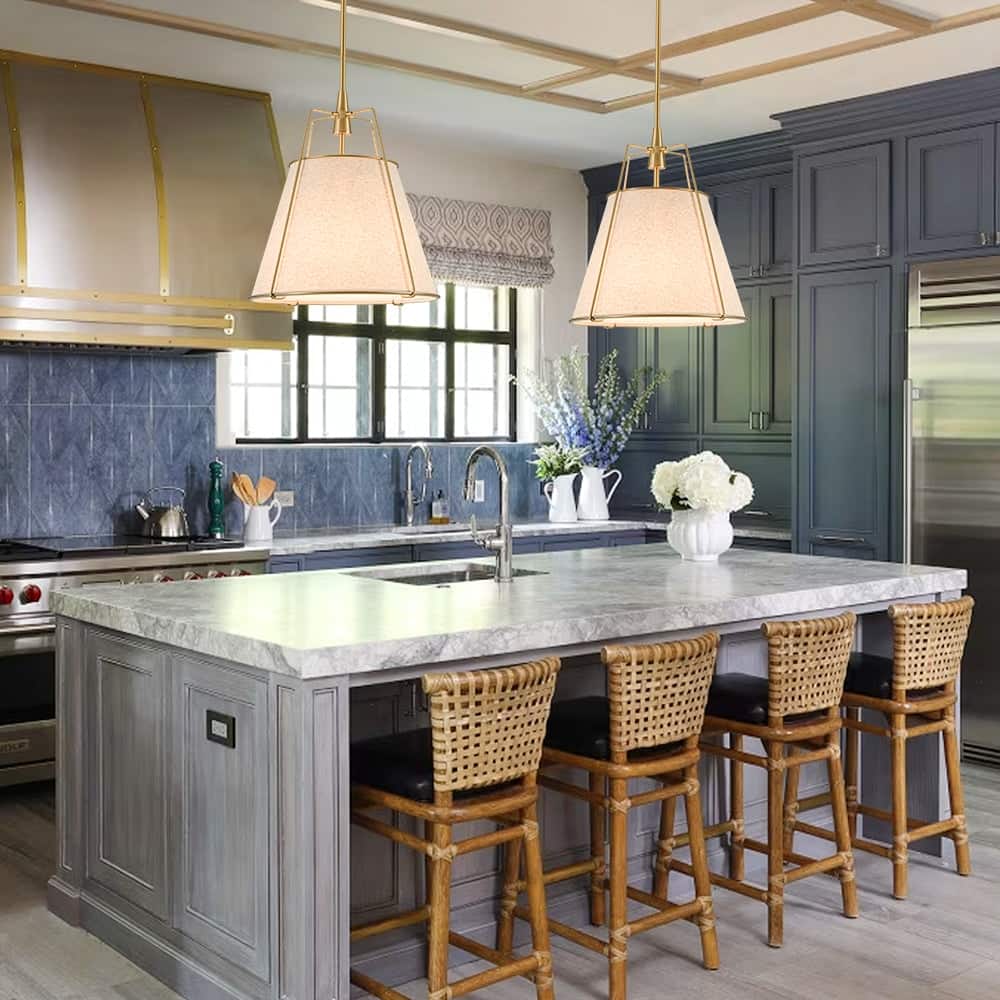 Mid Century 4-Light Conical Ivory Linen Lantern Pendant Ambient Light