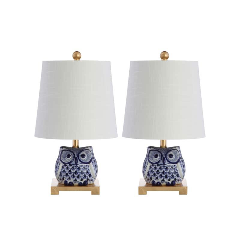 Tiki 16" Ceramic Mini Table Lamp, Blue/White (Set of 2) by JONATHAN Y