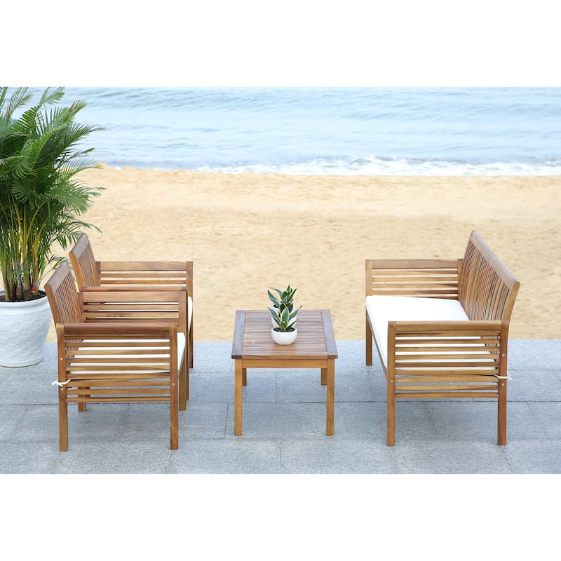 SAFAVIEH Carson Outdoor Acacia Solid Wood 4-Piece Conversation Patio Set