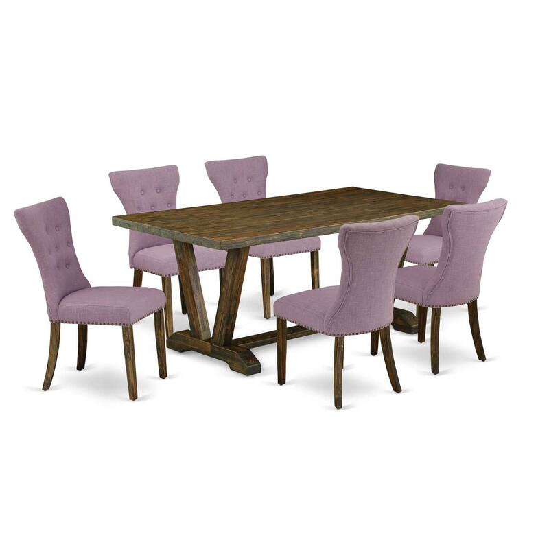 7-Piece Kitchen Dinette Set - Rectangular Table with 6 Parsons Chairs - Hardwood Frame
