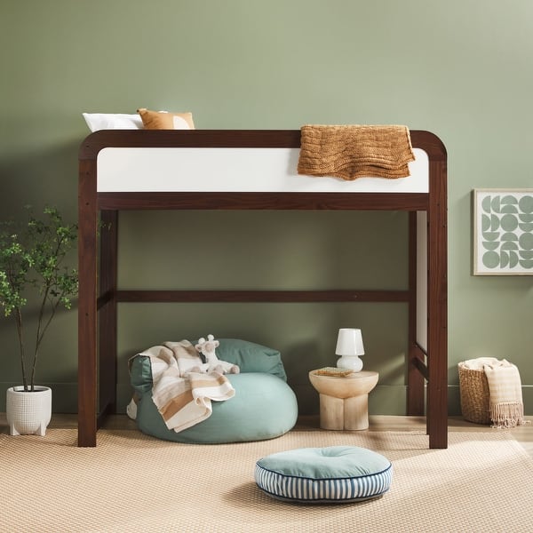 slide 2 of 32, Walker Edison Twin Loft Bed with Ladder Walnut