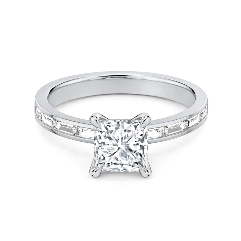 Auriya 14K Gold Baguette Channel Princess Diamond Engagement Ring 1.00 - 5.00ct. tw. (F-G, VS)