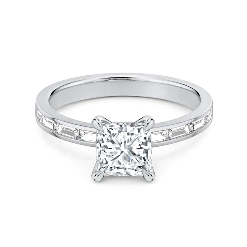 Auriya 14K Gold Baguette Channel Princess Diamond Engagement Ring 1.00 - 5.00ct. tw. (F-G, VS) - 1.50 carats - 7.5 - White