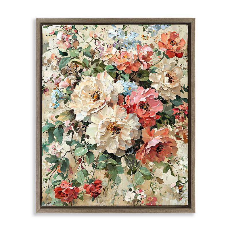 Stupell Aged Abstract Flowers Framed Floater Canvas Wall Art Design By Franklyn Gregory - 17 x 21 - Brown
