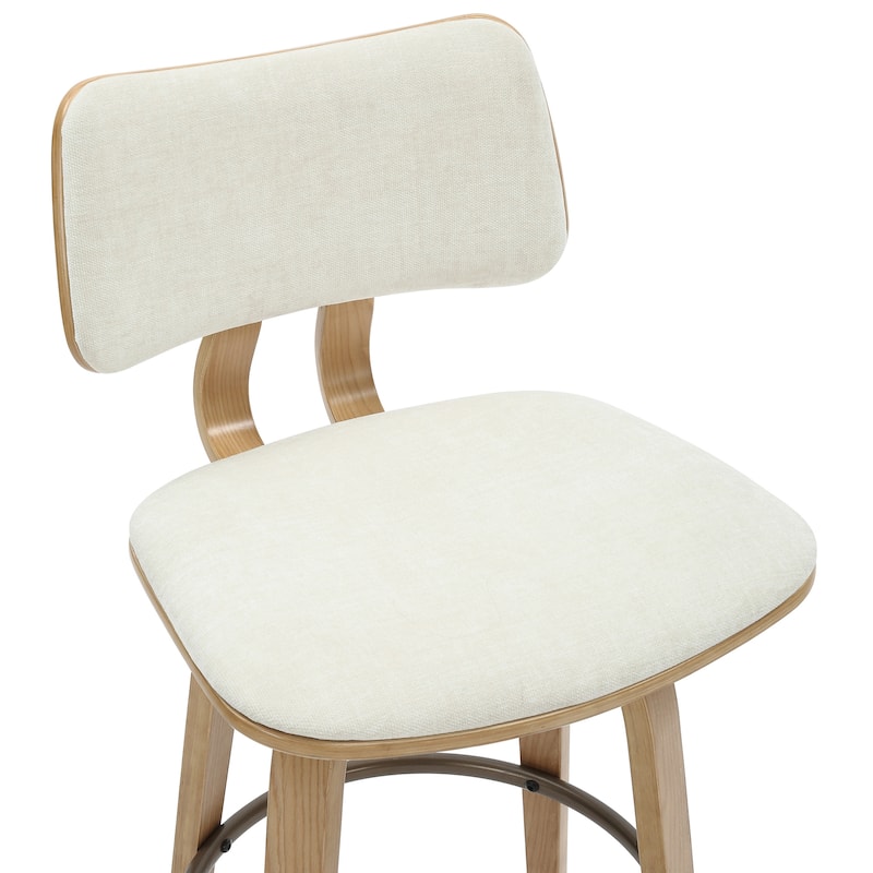 Mid-Century Fabric and Wood 26" Counter Stool with Swivel - Beige and Natural - N/A