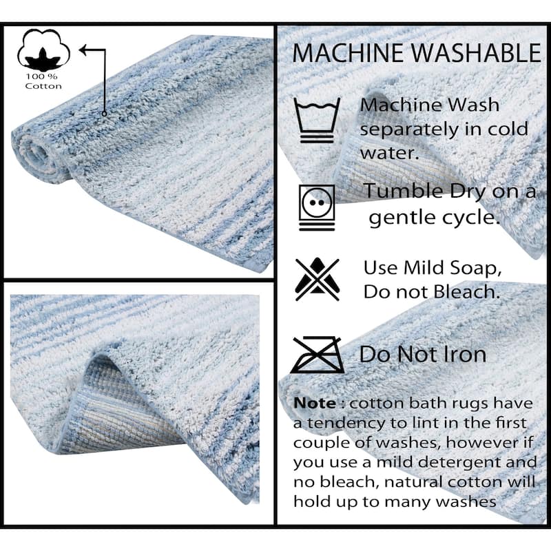 Gradiation Rug Collection 100% Cotton Non-Slip Bath Rug Set, 3 Piece Machine Washable- Bathroom Rug, Bath Rug, U Shaped Contour