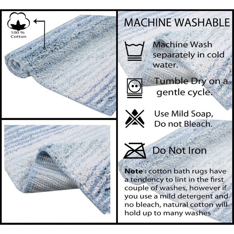 Gradiation Rug Collection 100% Cotton Non-Slip Bathroom Rug Set, Machine Washable Bath Rug, 5 Piece Bath Mat Set with Contour
