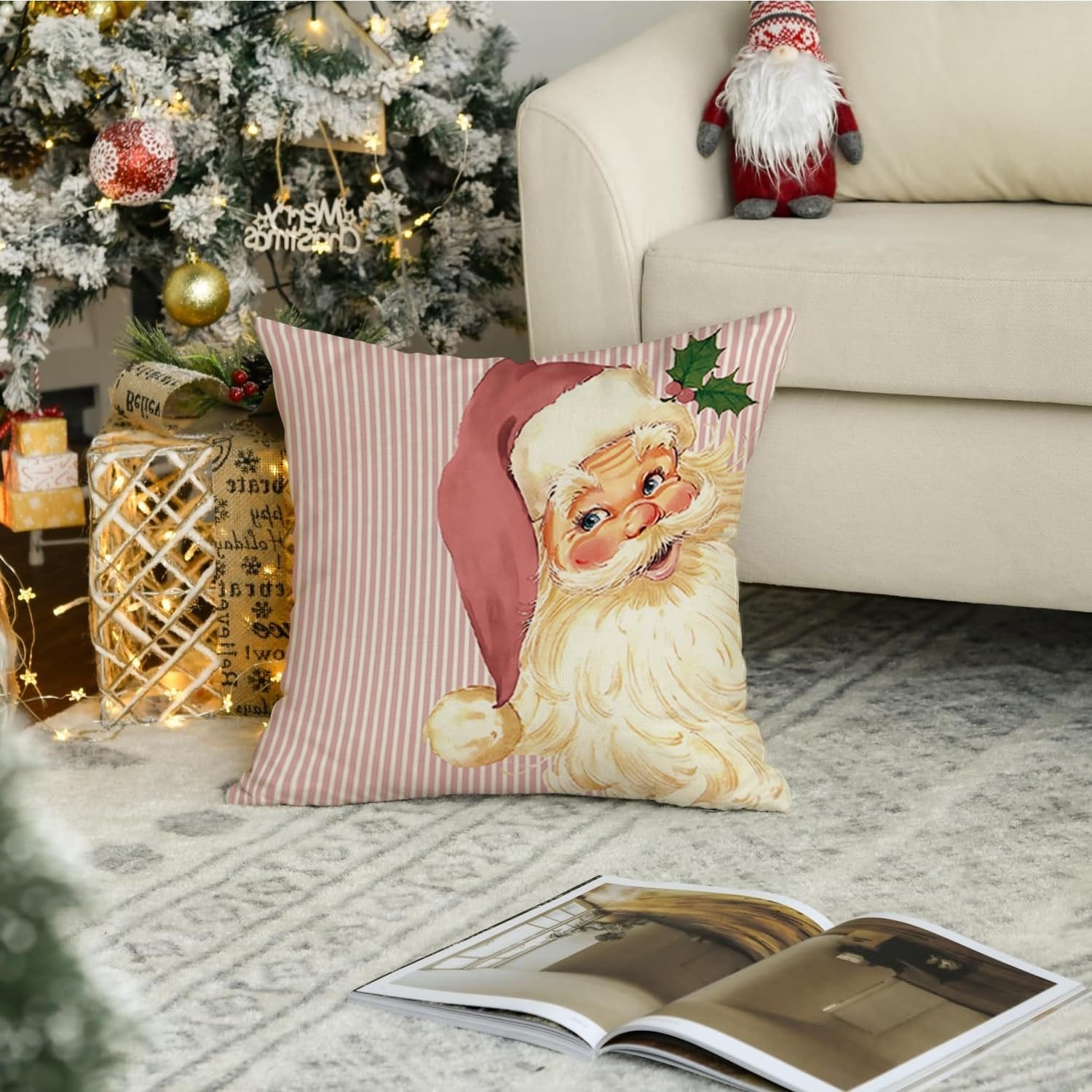 Santa Claus Christmas Tree Pillow Covers Set of 2 Merry Christmas 20 x 20