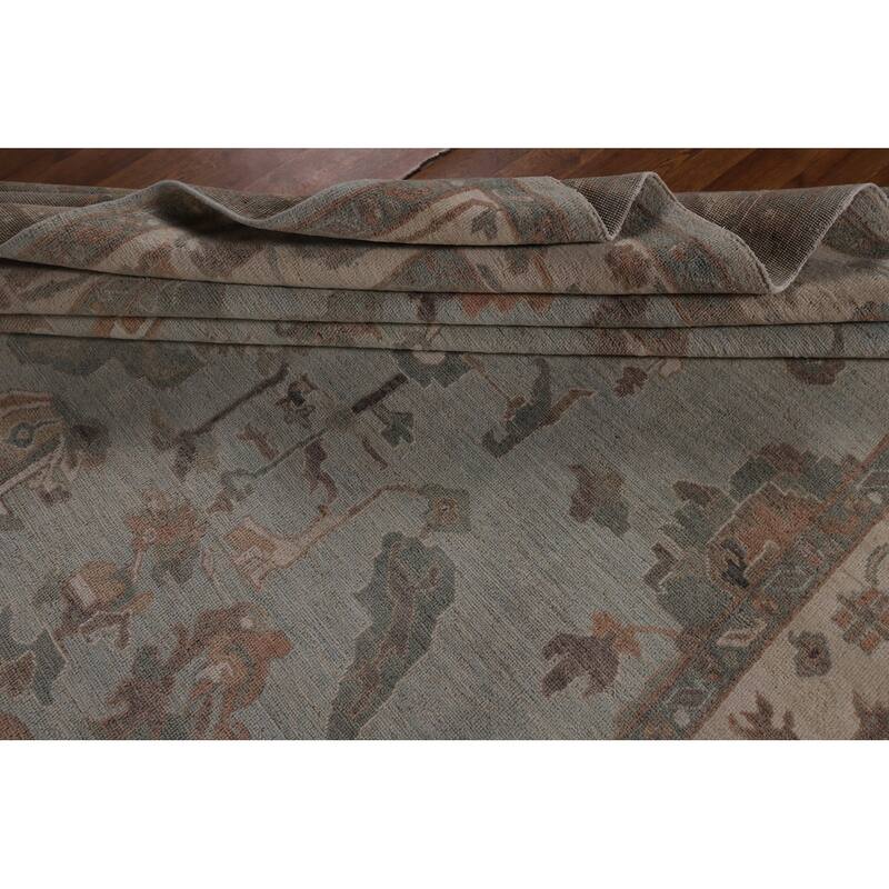 Blue Floral Oushak Turkish Area Rug Handmade Wool Carpet - 8'0"x 9'7"