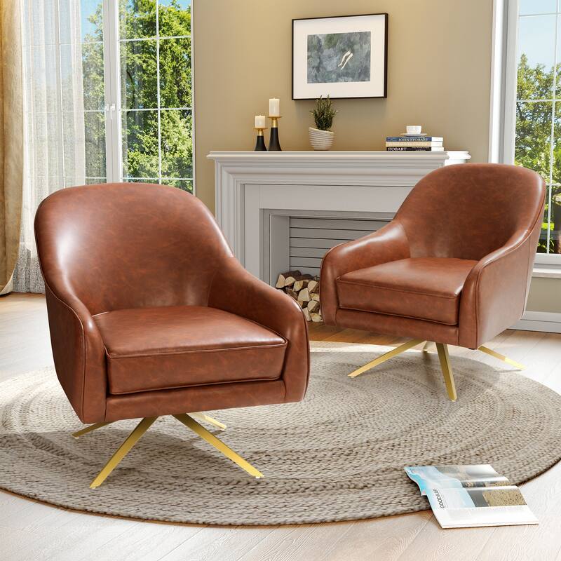 Pellebant Swivel Accent Chair Modern Armchair - 28.4"widex31.8"deepx32.2"high - Brown-2PC