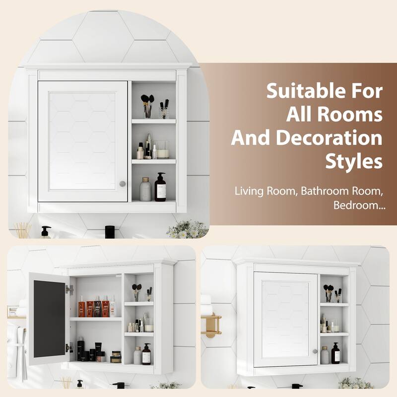 Roomfitters 30'' x 28'' Wall Mounted Bathroom Storage Cabinet with Mirror, Modern Medicine Cabinet with 3 Open Shelves