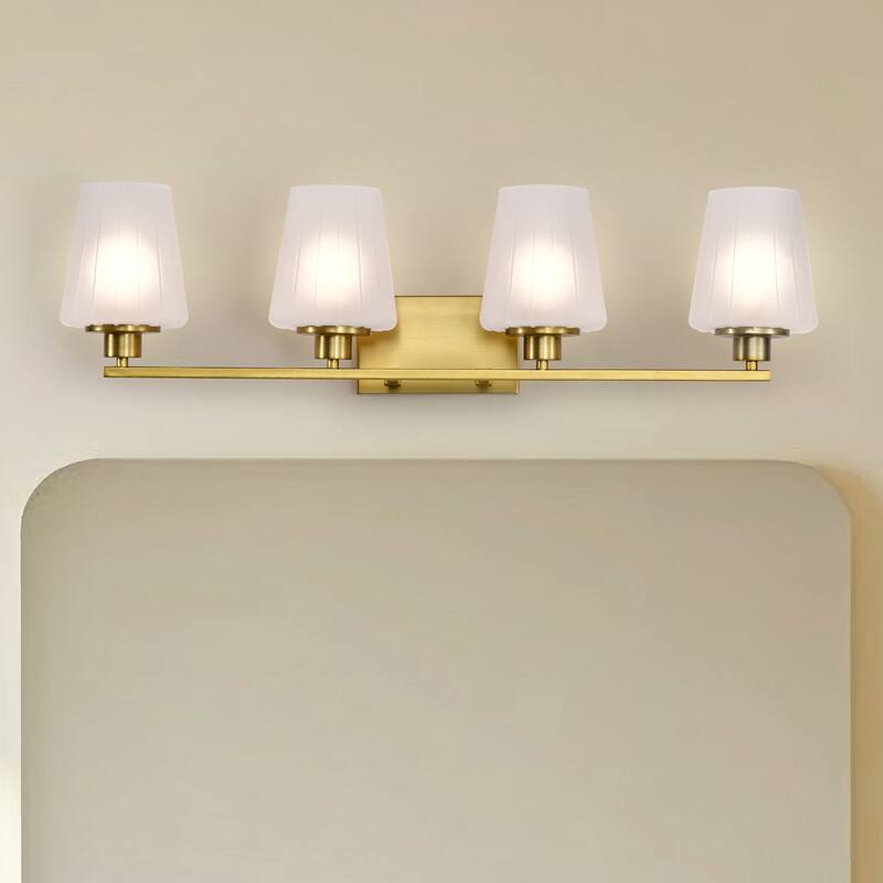 Lune 4 Light Vanity Vintage Brass Finish Etched White Glass - Vintage Brass