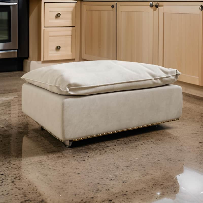 Reno Bill 44 Inch Ottoman, Boxy Frame, Duck Feather Pillow, Light Gray