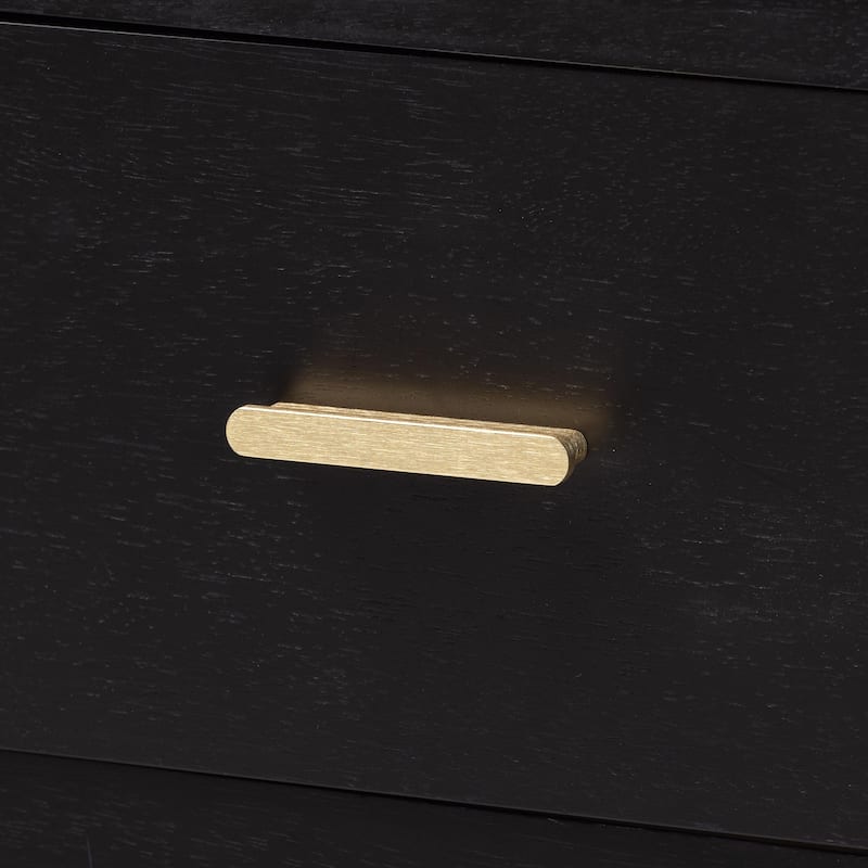 Marisela Black Wood Nightstand with Gold Handles - 2-Drawer Bedside Table with Bamboo-Inspired Legs, Bedroom or Guest Room