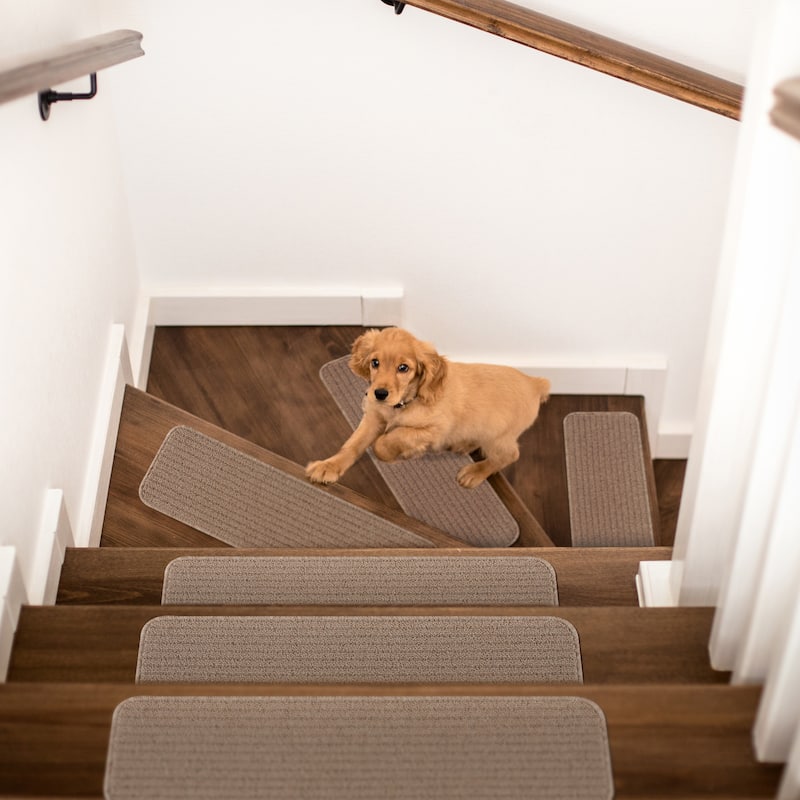 Beverly Rug Non Slip Stair Treads, Matching Landing Rug, Washable Runner Rug for Hallway - Set of 15, 28''x8.7'' - Beige