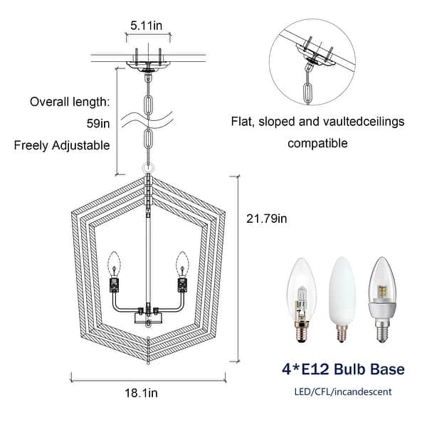 18.11" Matte Black & Gold 4-Light Industrial Chandelier for Dining & Living Room (E12 Bulbs Not Included)