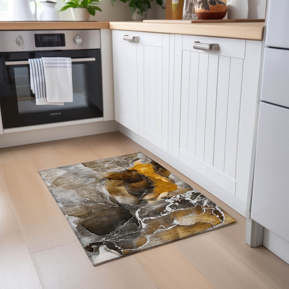 Machine Washable Indoor/ Outdoor Chantille Abstract Brown Rug