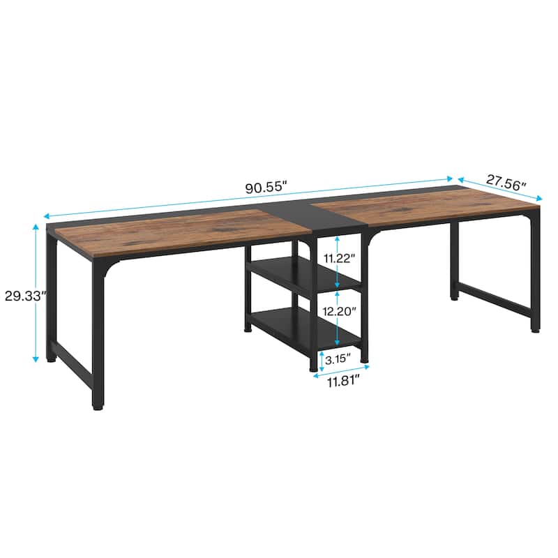 2 Person Double Computer Desk with Storage Shelves