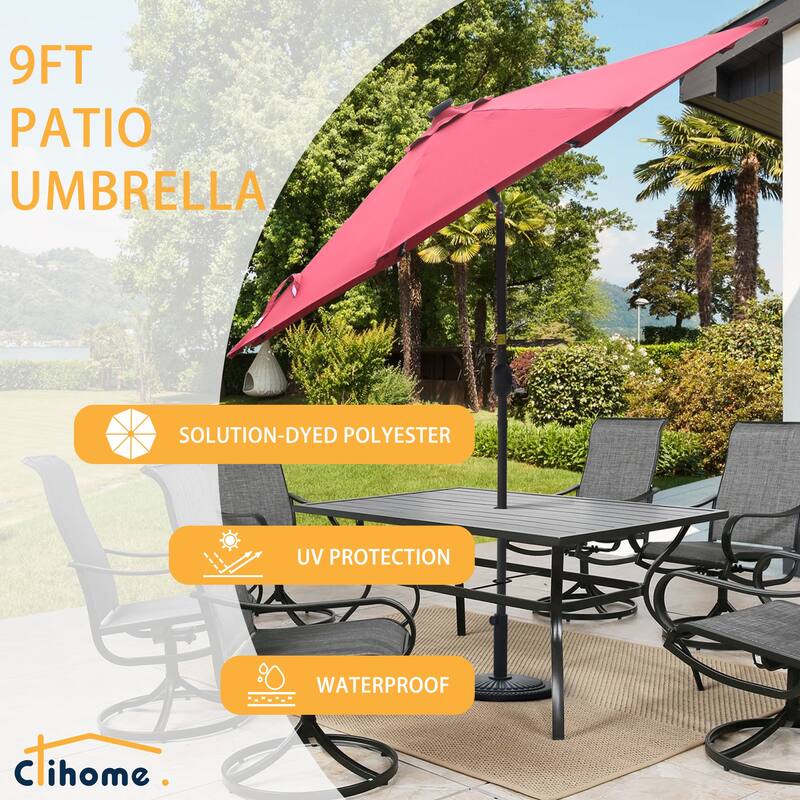 Clihome 9-Ft Outdoor 32 LED Solar Market Umbrella with Tilt & Crank