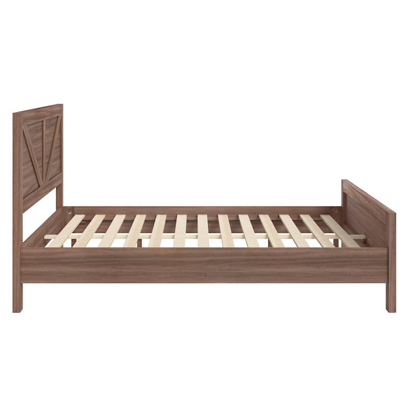 Modern Bedroom Furniture King/Queen Size Solid Wood Platform Bed,Platform Bed Frame With Wooden Headboard,No Box Spring Needed