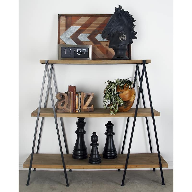 Wood 3 Shelves Shelving Unit - Brown - Roche River Decor - 18"W x 59"L x 51"H