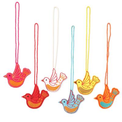Novica Handmade Peace Messenger Embroidered Wool Holiday Ornaments (Set Of 6)