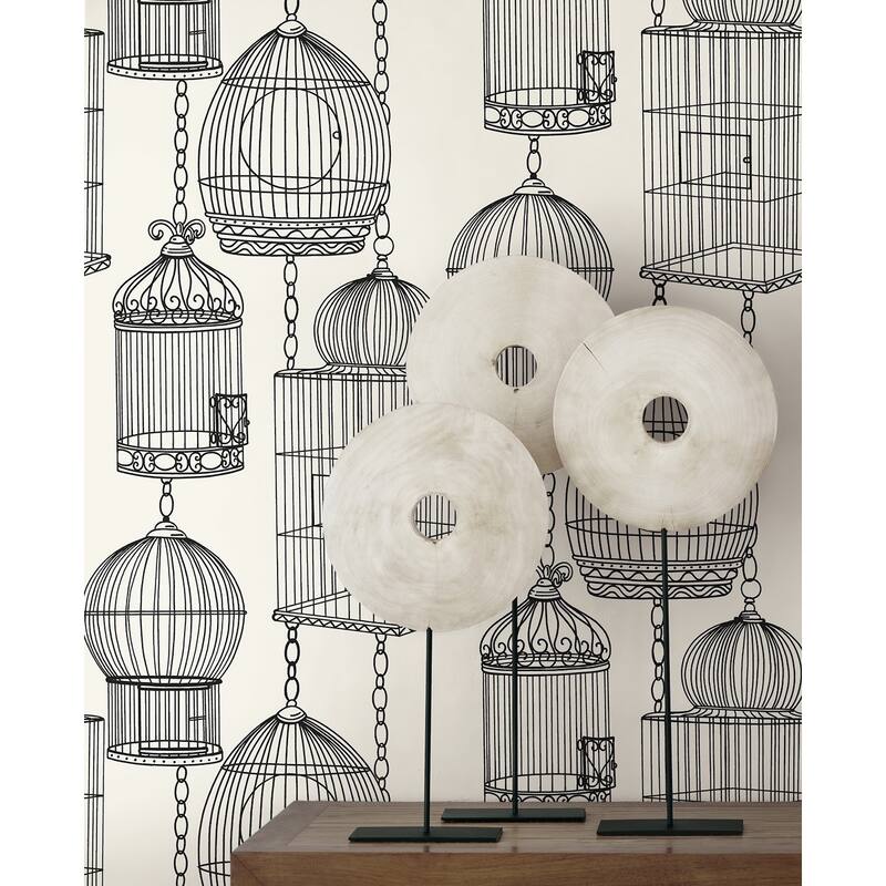 Seabrook Designs Alva Bird Cages Unpasted Wallpaper - 27 in. W x 27 ft. L
