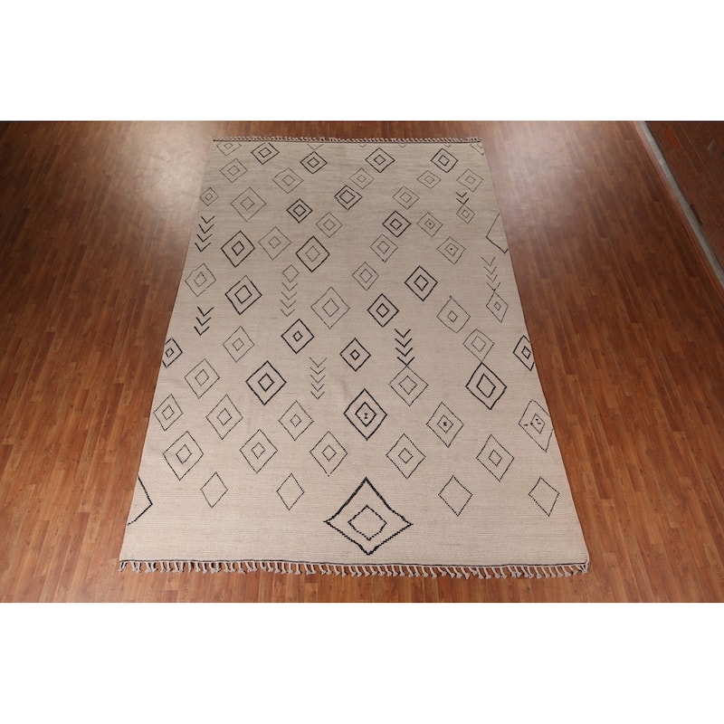 Geometric Moroccan Oriental Large Area Rug Hand-Knotted Wool Carpet - 9'9"x 14'5"