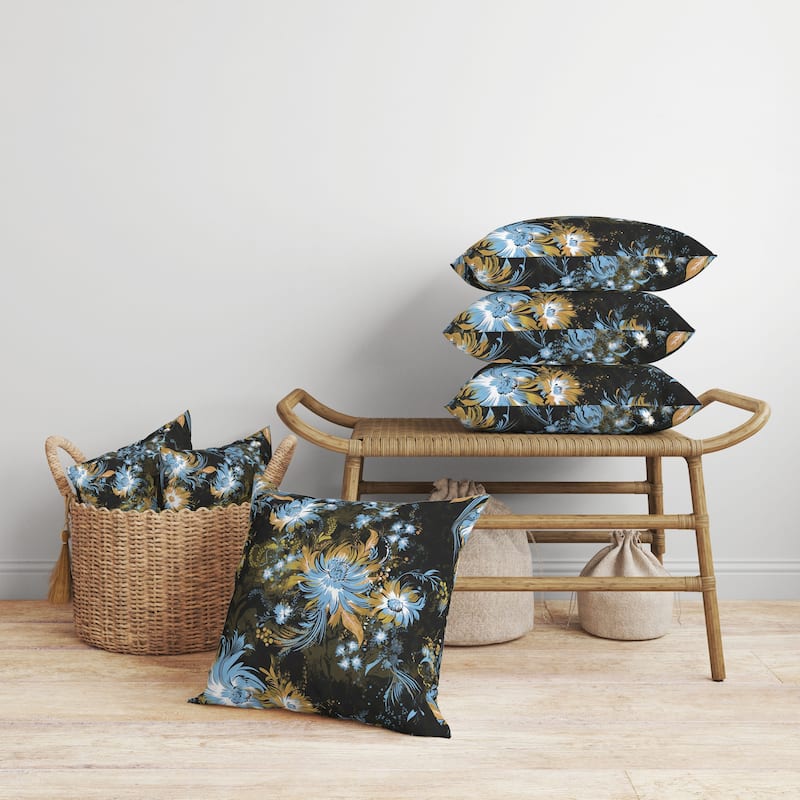 Delightful Wildflowers Faux Suede Reversible Throw Pillow Black and Yellow