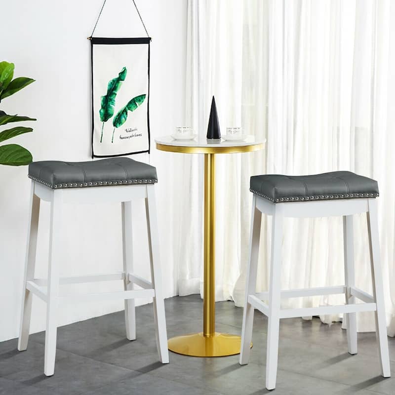 29"Set of 2 Nailhead Saddle Bar Stools - 19.5" x 14" x 29"(L x W x H)