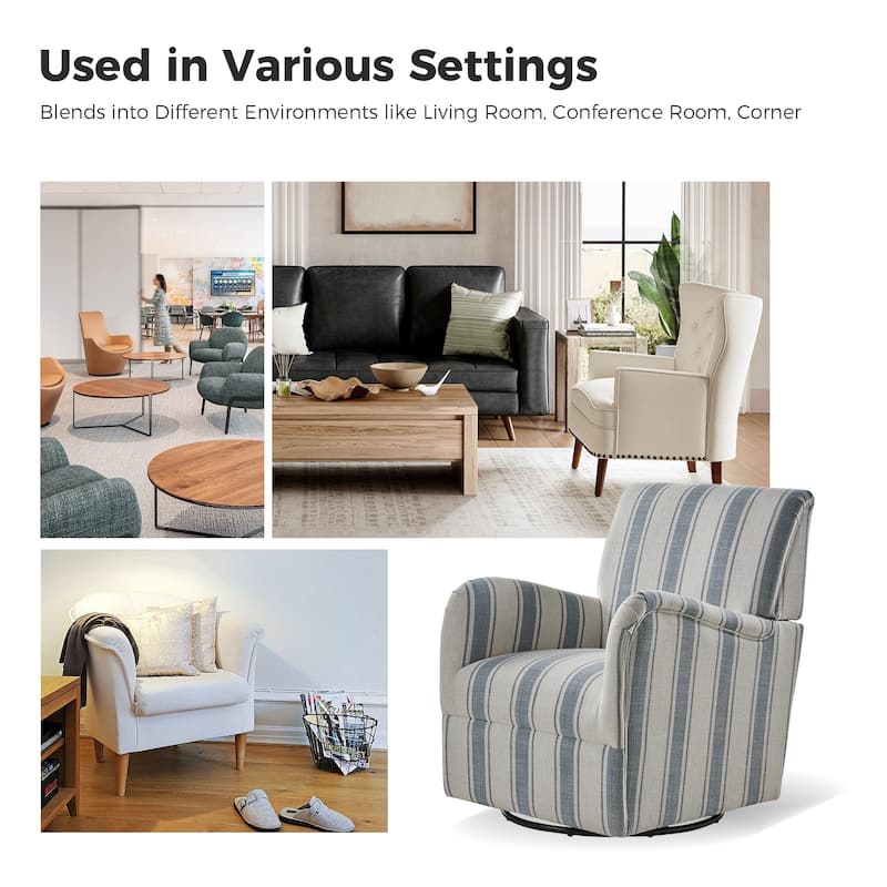 Pancy Traditional Swivel Armchair with Jacobean Strip Pattern by HOLALA HOME