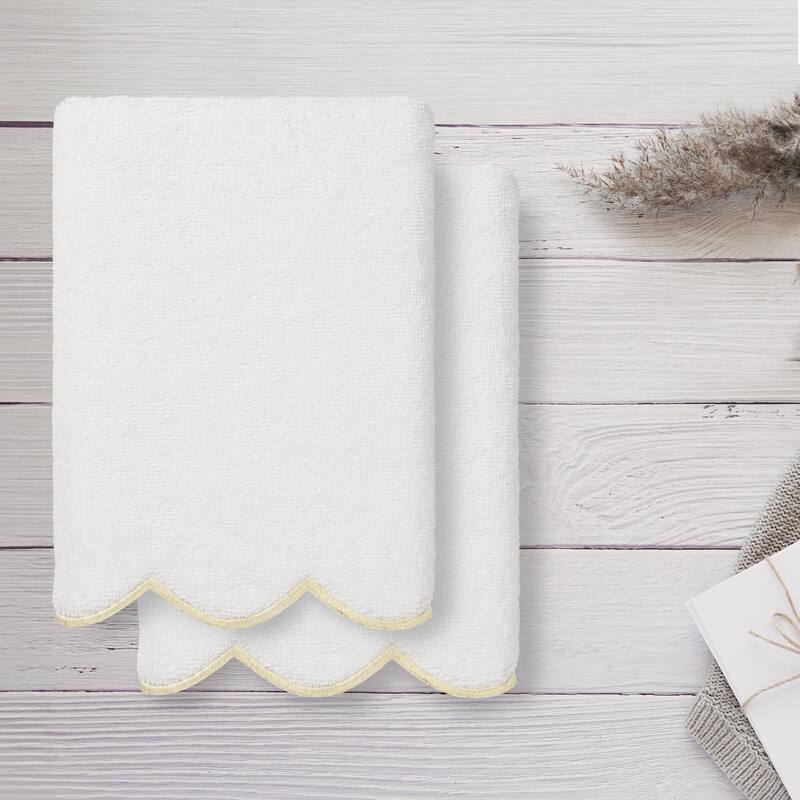 Authentic Hotel and Spa 100% Turkish Cotton ADORNIA Scallop 2PC Hand Towel Set - 2 Hand Towels